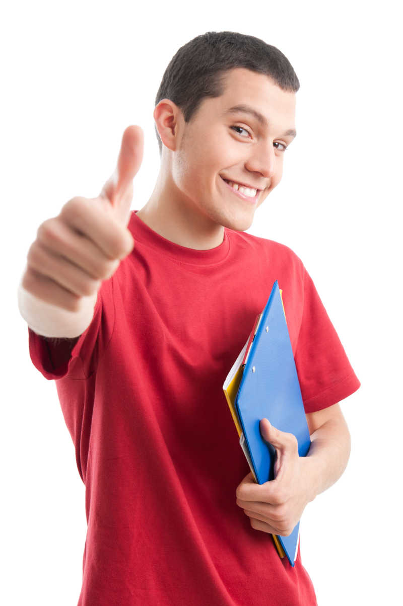 白色背景中成功的年轻人