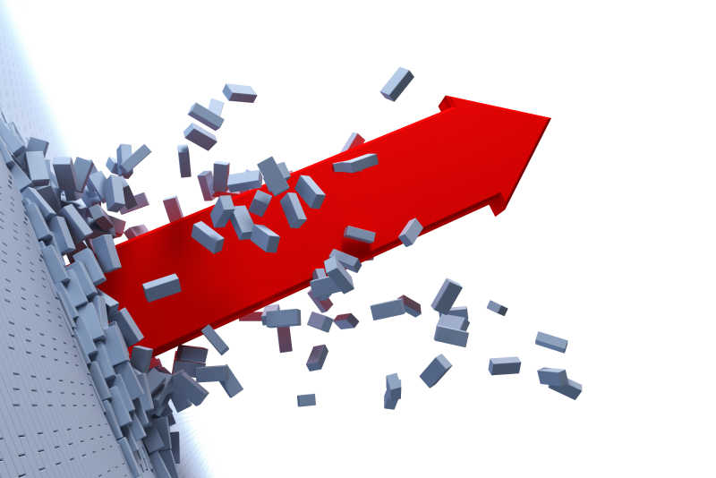 从砖墙里射出的3D箭头