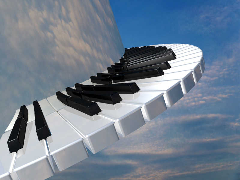 空中弯曲的钢琴琴键