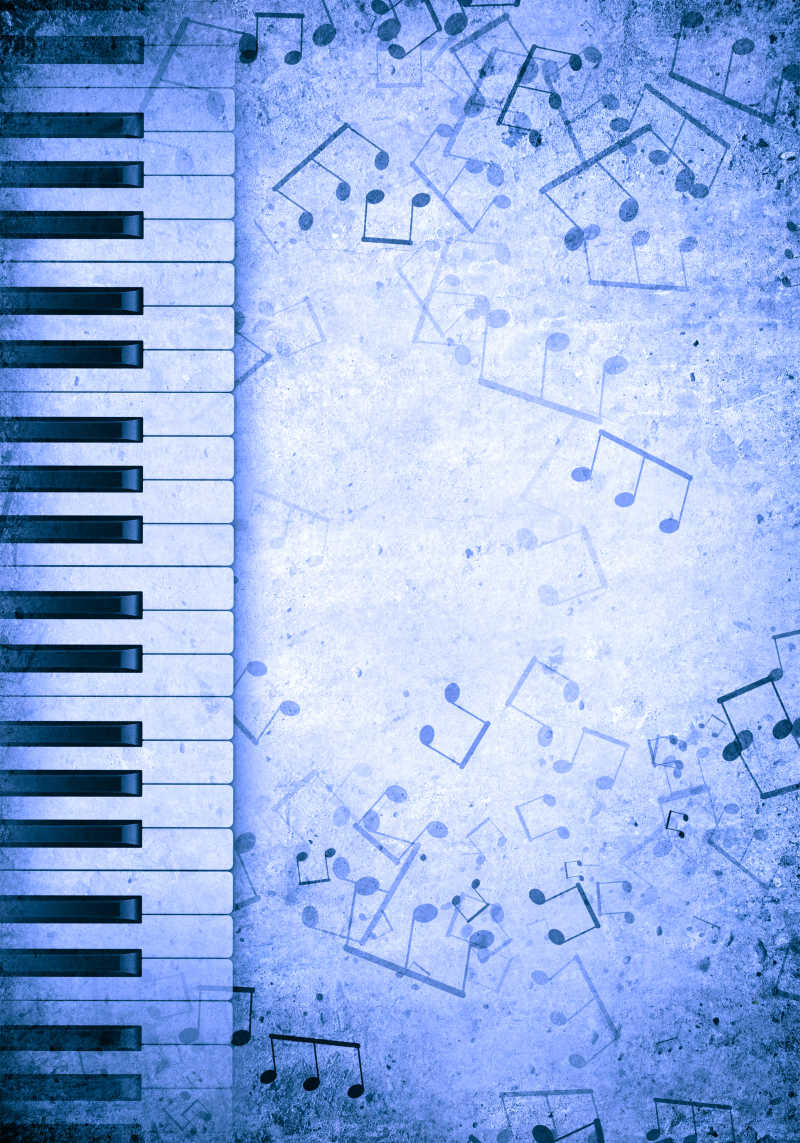 钢琴键和音符的蓝色滤镜背景
