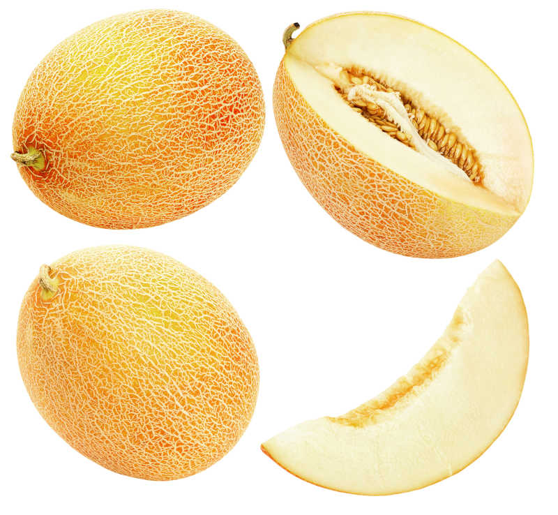 白色背景上新鲜的一组瓜