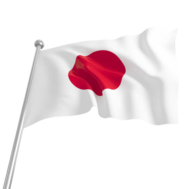 白色背景上飘扬的日本国旗