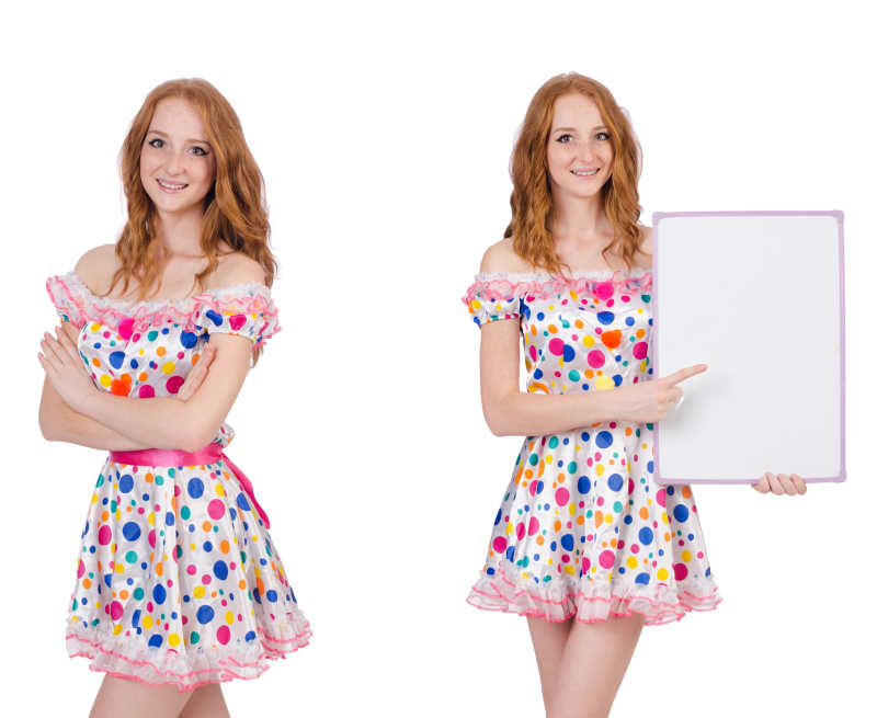 拿着空白广告板的性感女孩