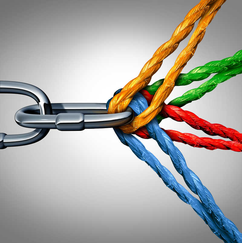 连在一个绳套里的的彩色绳子