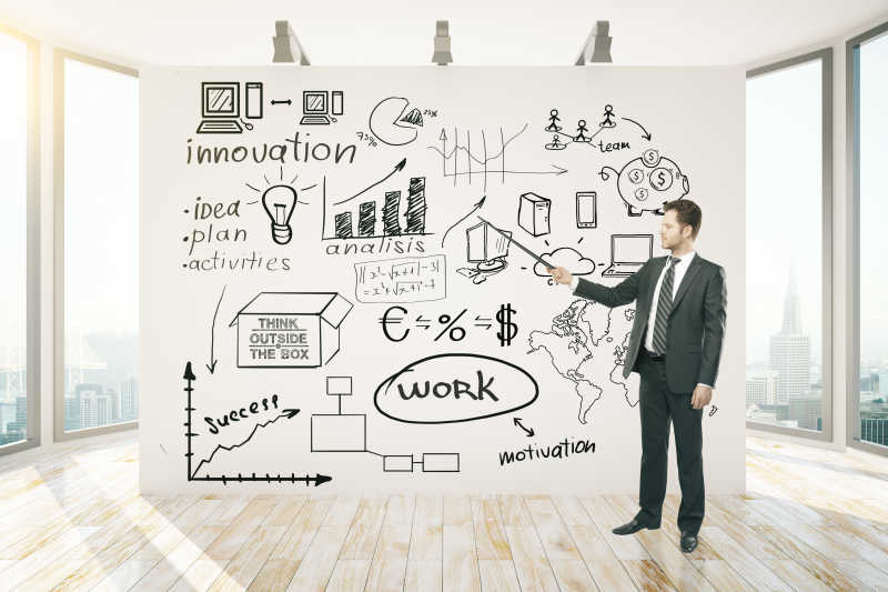 商人展示商务创意的草图