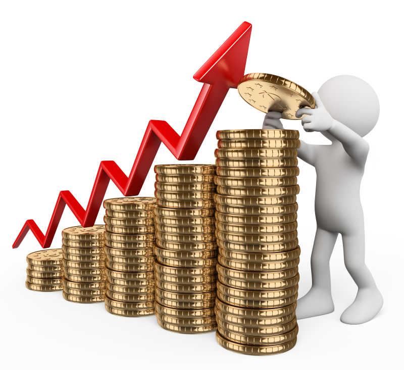 3D白种人用硬币制成资本增长的概念