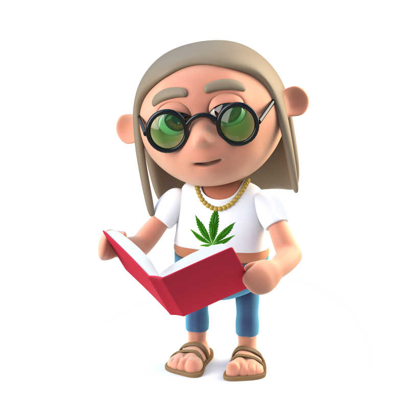 白色背景上拿着书本的3D嬉皮士