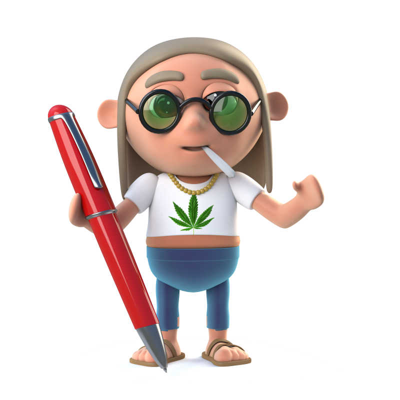 白色背景上拿着钢笔币的3D嬉皮士