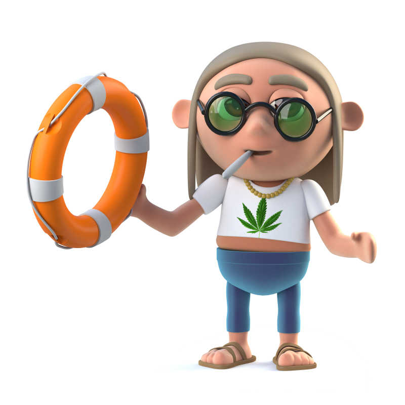 白色背景上拿着救生圈的3d嬉皮士