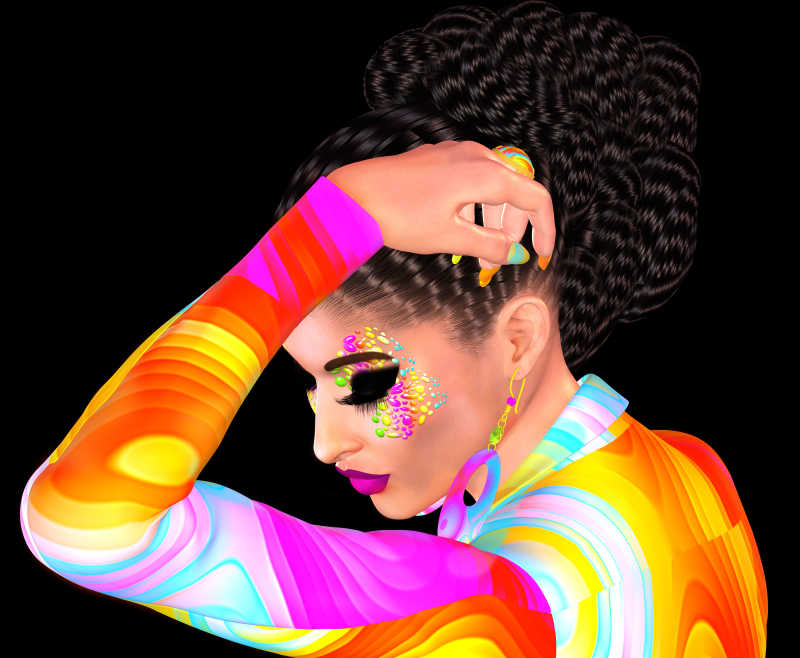 黑色背景下化着时尚艺术彩妆有着时尚发型的美女