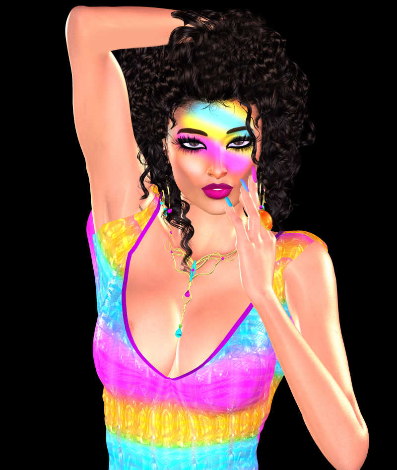 黑色背景上化着时尚艺术彩妆的性感黑卷发美女