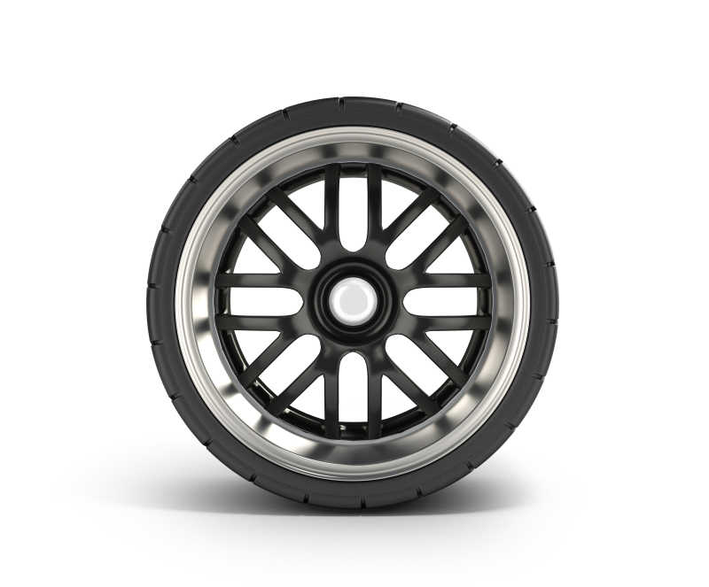 白色背景下的黑色汽车轮胎