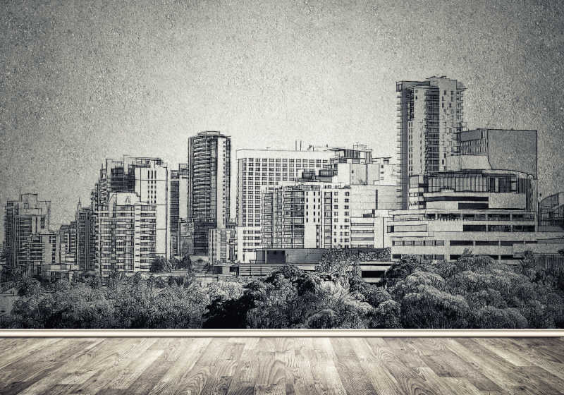 现代城市景观的剪影