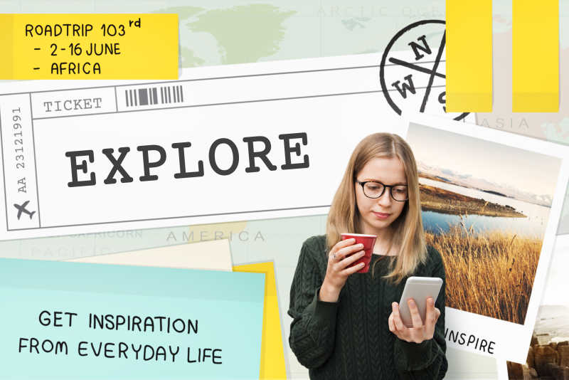 女孩选择旅游目的地概念