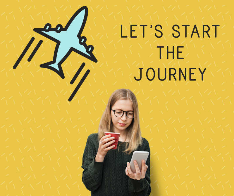 女孩开始旅行的概念