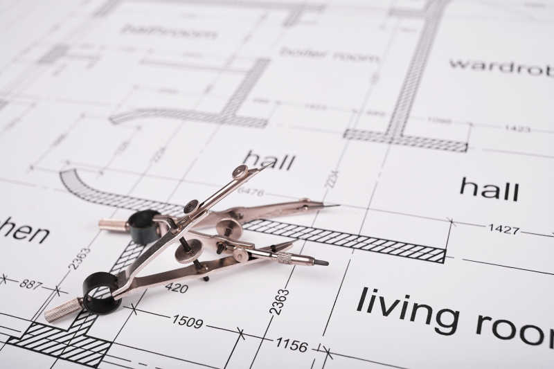 圆规和建筑平面设计图纸