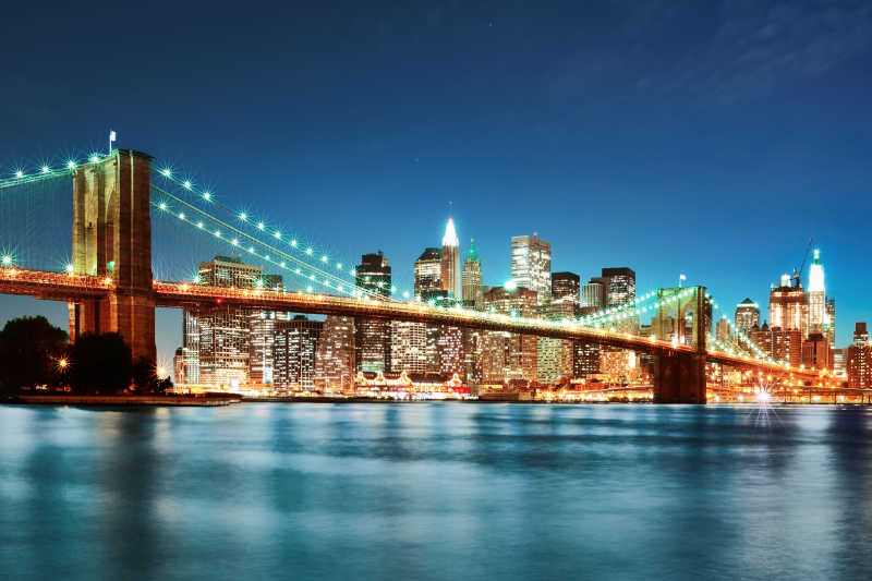 繁华的布鲁克林大桥夜景