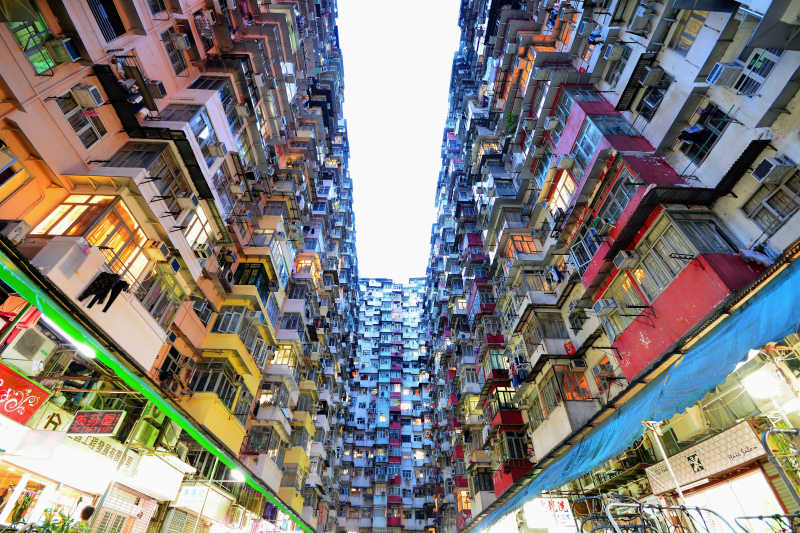多彩的香港密集的房屋住宅区