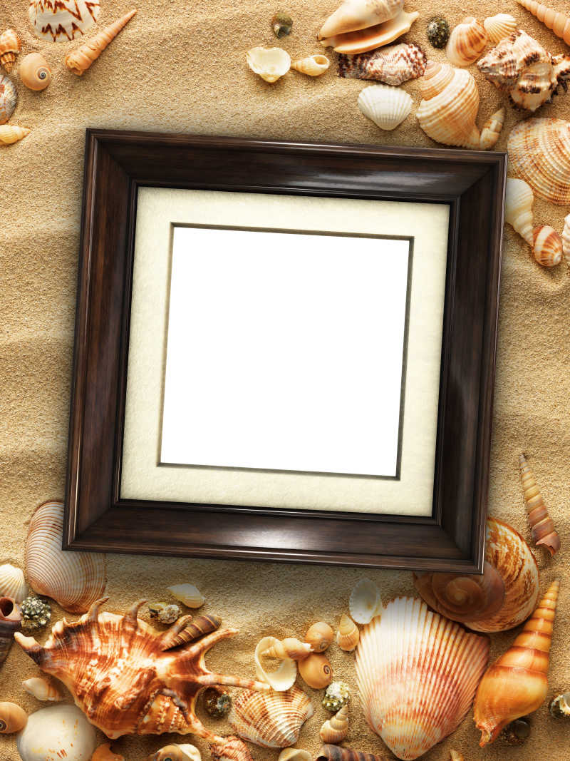 沙滩上的空白木头画框