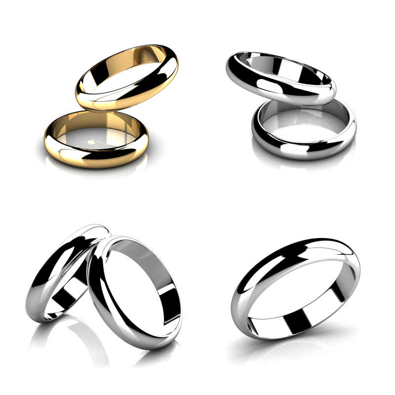 白色背景上的不同款式的戒指