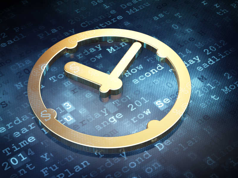 虚拟背景上的金色的时钟