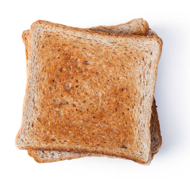 白色背景上两片烤土司