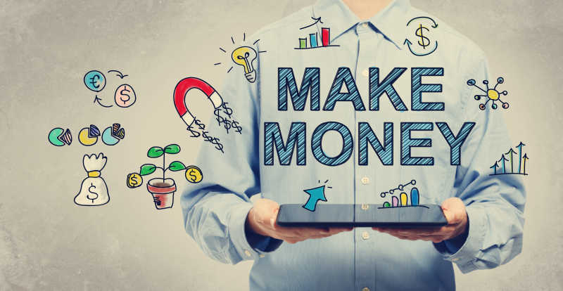 平板上赚钱概念的图标