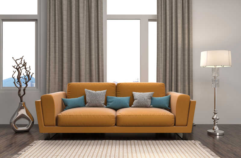 低调复古的橙色多人舒适沙发
