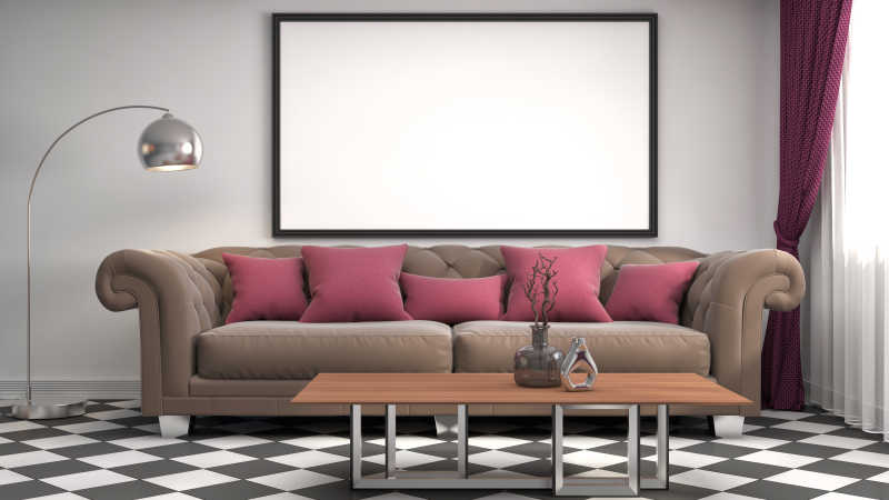 现代前卫风格客厅的棕色的复古造型的沙发