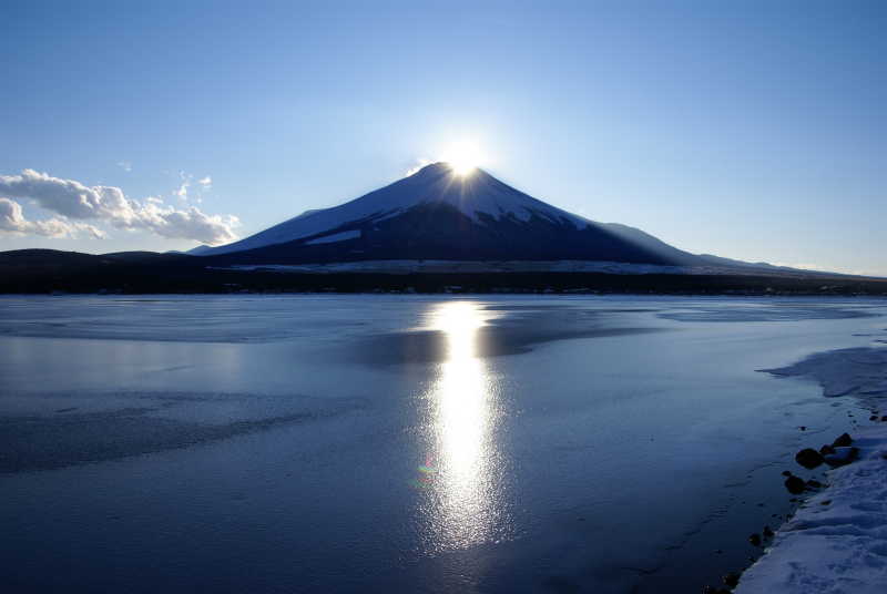 山顶被照耀的富士山
