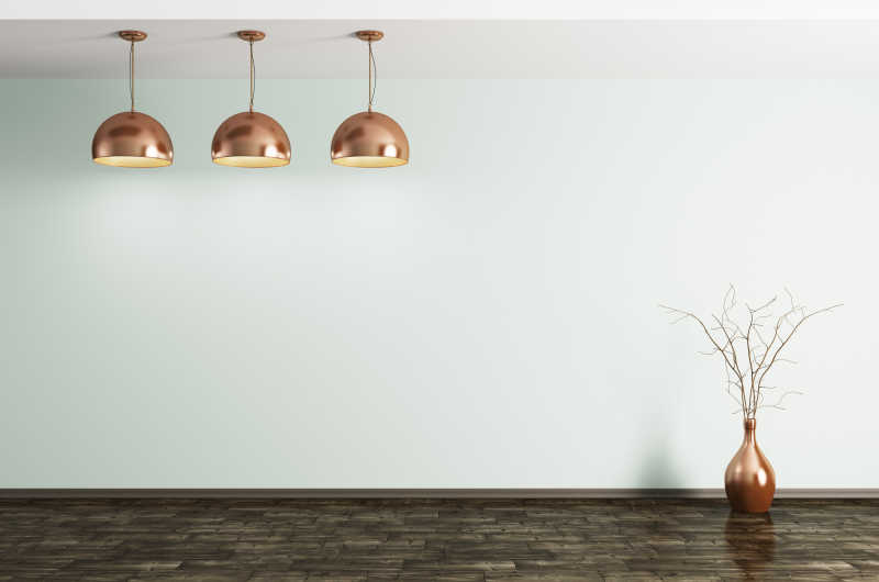 现代黑色吊灯图片-空白砖墙背景上的现代黑色吊灯素材-高清图片-摄影