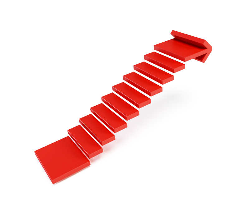 向上的红色箭头台阶