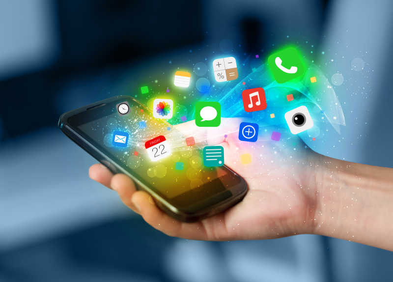智能手机中发散的彩色应用程序图标
