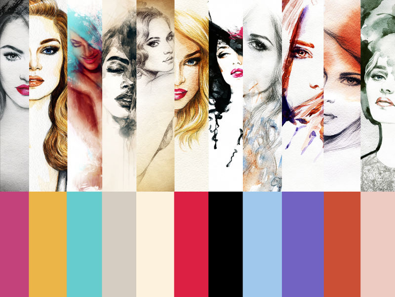 多种水彩画美女