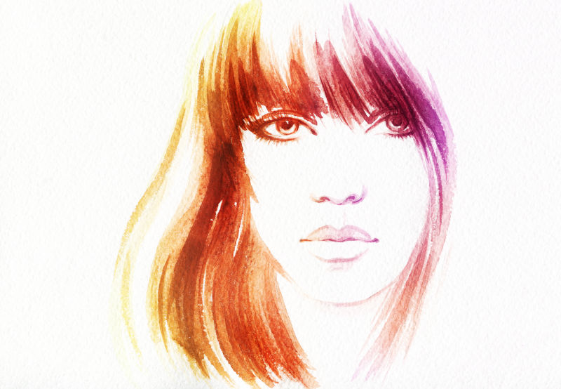 水彩画美女头像
