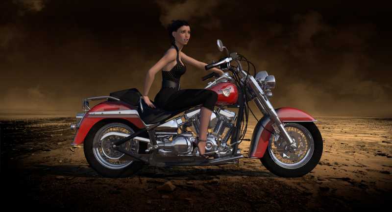 骑着摩托的黑裙女骑士3D效果图