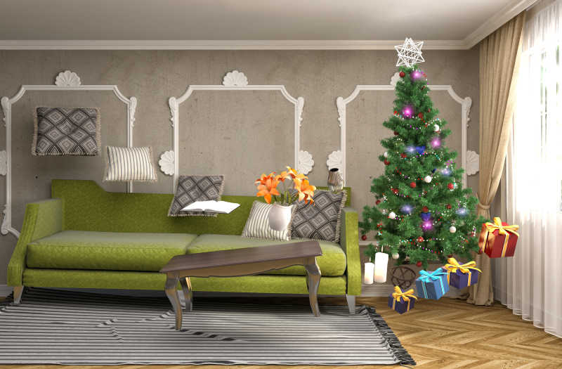 客厅里的圣诞树模型