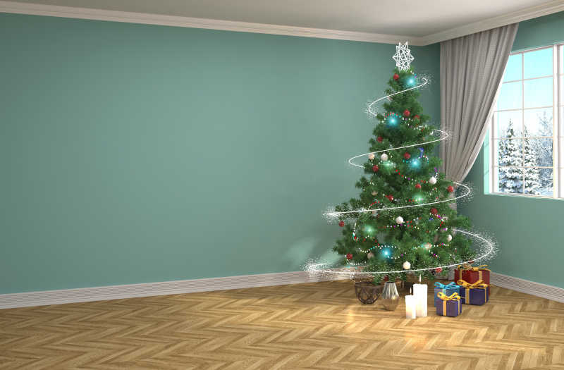 蓝色客厅里的圣诞树