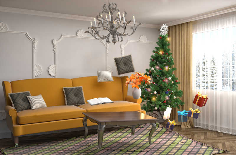 放着圣诞树的客厅