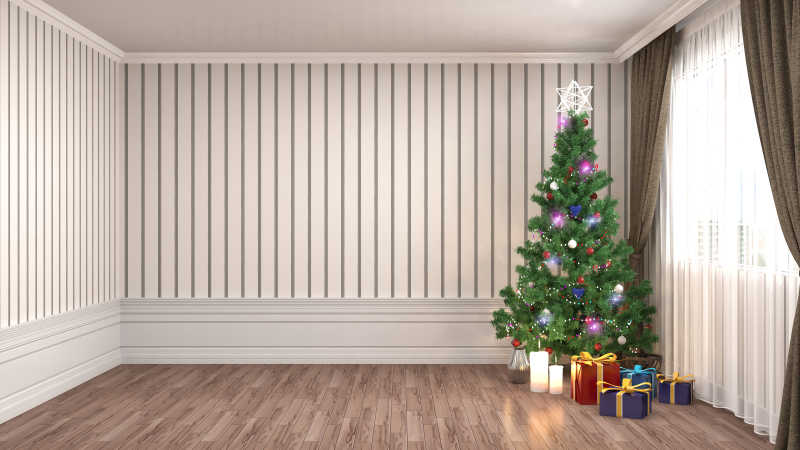 卧室角落里的圣诞树