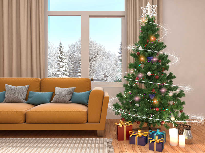 温馨客厅的圣诞树