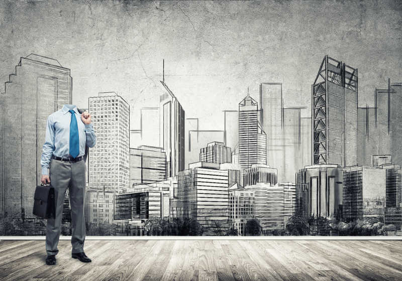 工程建筑图纸背景下的无头商人