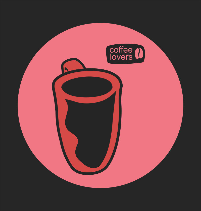 粉色椭圆背景下的咖啡杯矢量插画