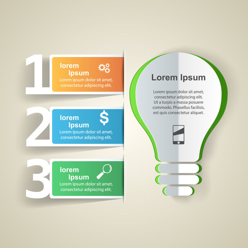 矢量的电灯形三维信息图表