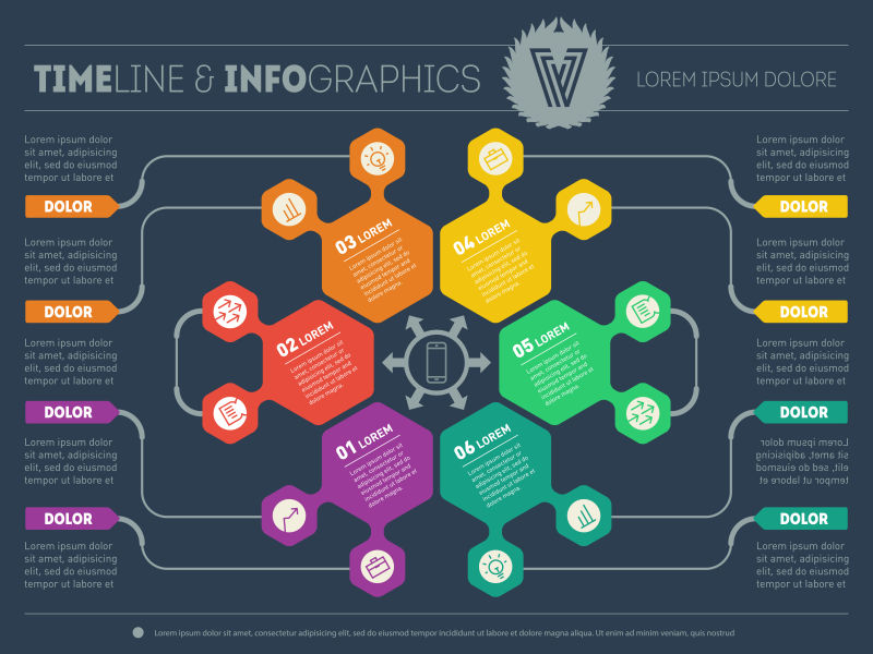 矢量六邊形環形信息圖表展示模板