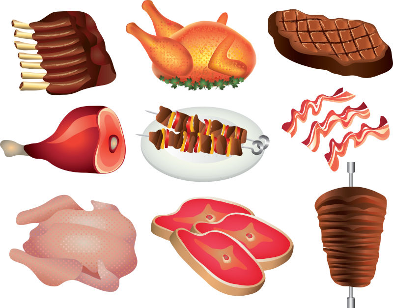 矢量的熏肉和火腿插画