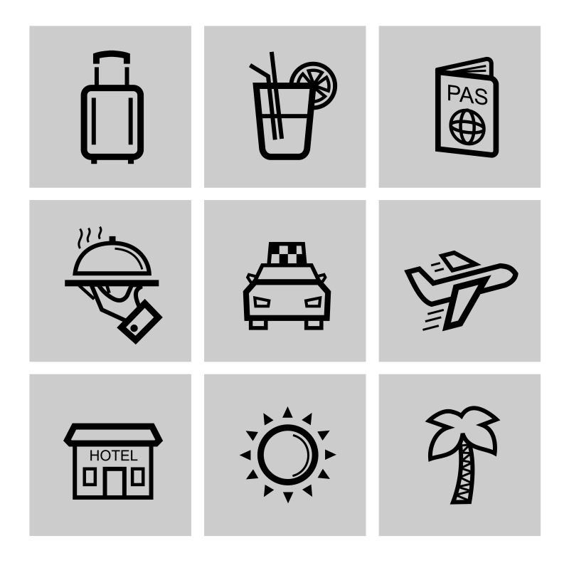 矢量黑色度假旅行相关的图标设计