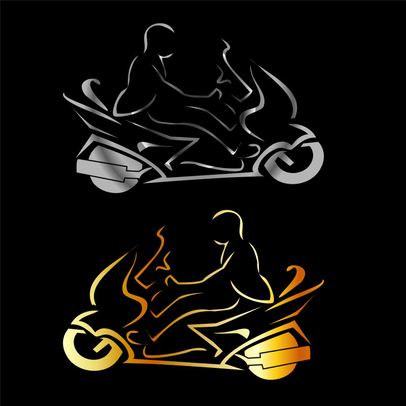 矢量骑摩托车表演特技图标设计