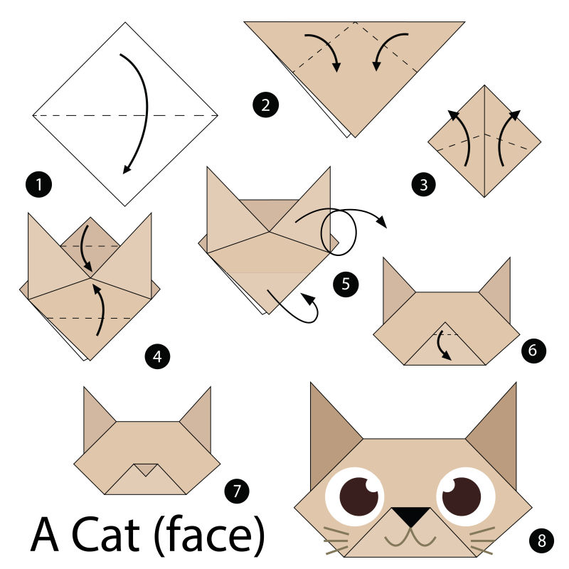 5步折出简单立体小猫图片