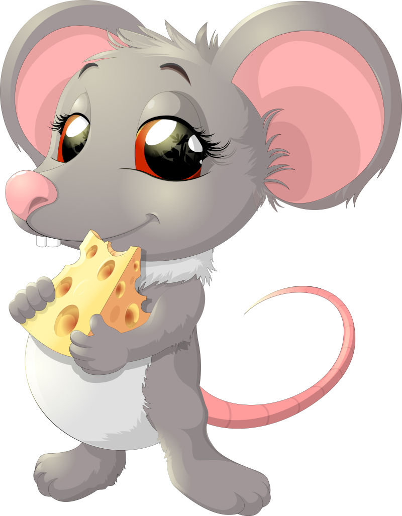 矢量可爱的吃奶酪的灰色老鼠